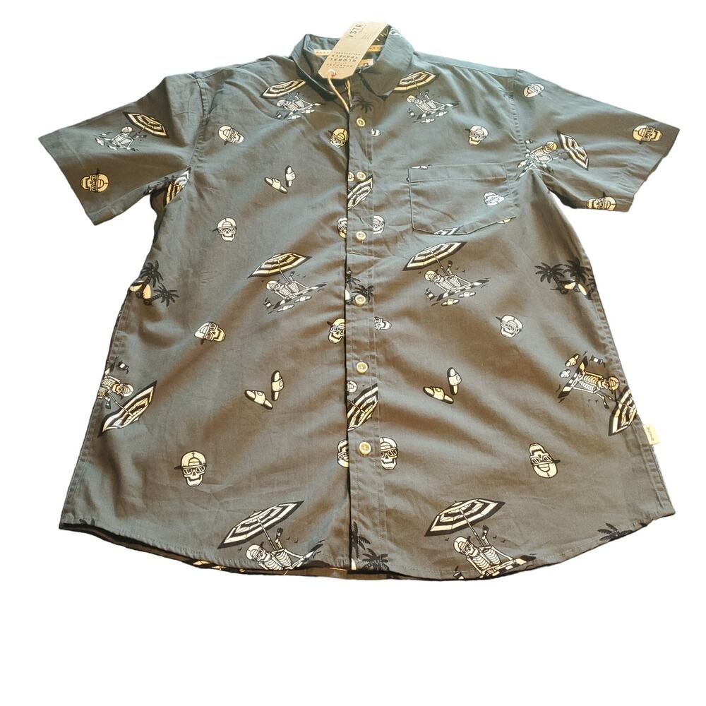 NEW VSTR Premium Size M Novelty Skeleton Beach Umbrella Flip Flops Button Shirt
